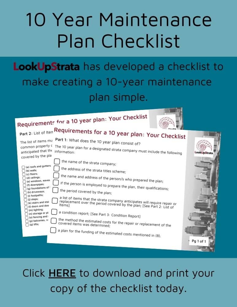 free 10 year maintenance plan checklist